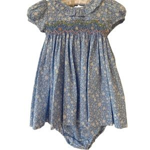 NWT 100% cotton 3-6 month Smocked Blue Floral Spring Dress Edgehill Collection